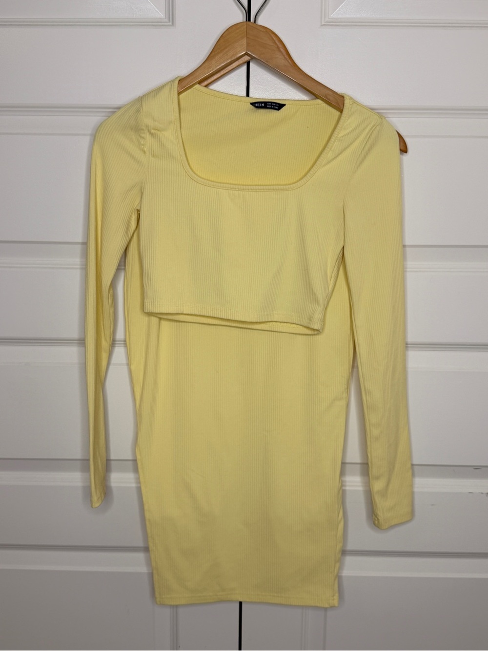 SHEIN Pale Yellow Long-Sleeve Ribbed Square-Neck 2 piece outfit